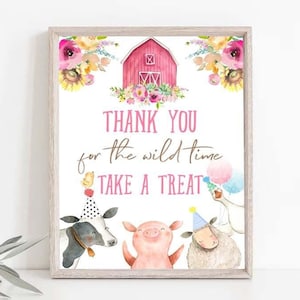 Girl farm birthday decorations, thank you favor sign, Floral farm animals party printables, Girl barnyard party signs Instant Download FB01