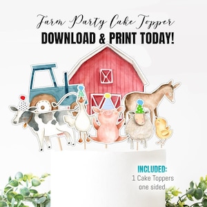 Printable Farm Centerpieces Farm Animals Birthday Party Farm Cake Topper Table Decor Barnyard Party Blue Tractor Boy DIY Digital