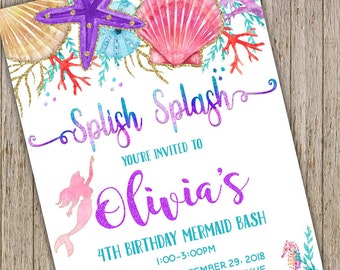 Mermaid Invitation - Mermaid Birthday Invitation - Mermaid Birthday - mermaid party - Mermaid birthday invites - mermaid birthday party