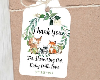 Woodland Baby Shower Favor Tags, Editable Animal Thank You (Digital Download)