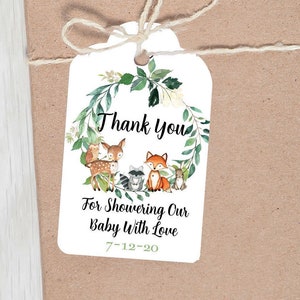 EDITABLE Woodland Baby Shower Favor Tags Woodland Animal Thank You Tags Favor Tag Gift Tag Baby Shower Favors Printable Baby Shower Tag WS02