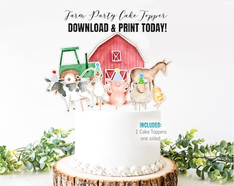 Printable Farm Centerpieces, Farm Animals Birthday Party, Farm Cake Topper, Table Decor, Green Tractor, Barnyard Party Decor, Boy Digital