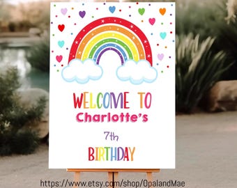 Rainbow Welcome Sign Rainbow Baby Shower Welcome Poster Girl Birthday Rainbow Welcome Sign Printable Baby Girl Welcome RS01