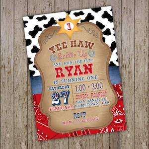 Cowboy Invitations, Western Invitations , Cowboy Party Invitations ,Cowboy Birthday, Western Party Invitations,