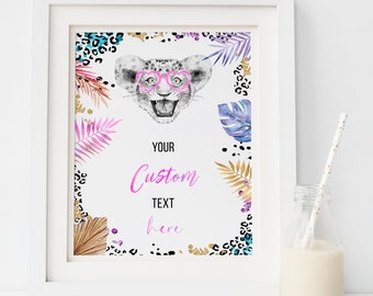 Party Animal Custom Birthday Sign, Rainbow, Jungle, Safari, Wild One Party, Cheetah Leopard Print Instant Download Party Sign