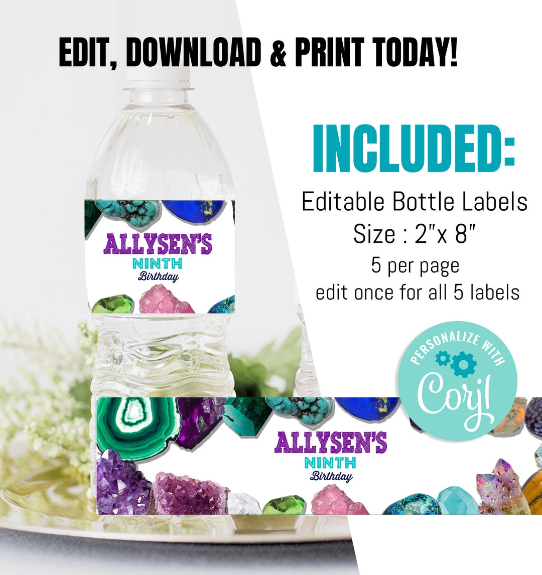 EDITABLE Geology Bottle Water Labels, Rock Hunt Mining Birthday, Rock ...
