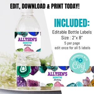 EDITABLE Geology Bottle Water Labels, Rock Hunt Mining Birthday, Rock Climbing Party, Mining Party, Instant download Printable template