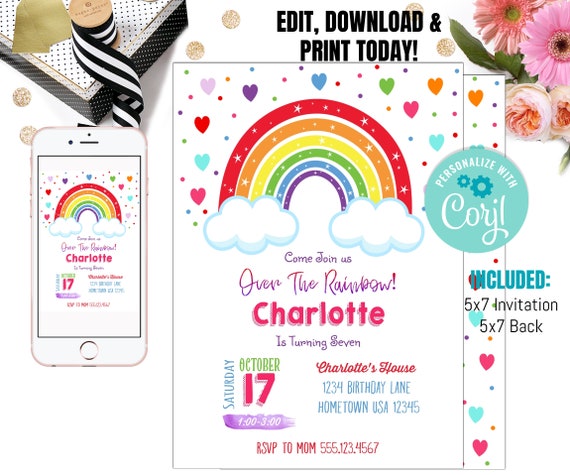 Rainbow Party Invitation | Rainbow Invite | Rainbow Party Printable | Girls Birthday Invite | Printable Invitation Template Il_570xn