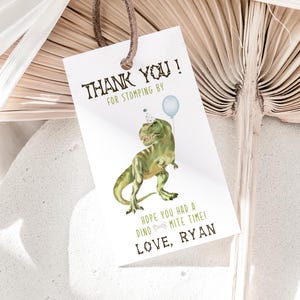 Dinosaur Favor Tag, Dinosaur Birthday Decorations, Favors, Thank You Tag, Editable Dinosaur Tag, T-Rex, INSTANT DOWNLOAD TR01