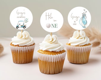 Golf First Birthday Cupcake Toppers  Hole-in-One Party Editable Digital Template INSTANT DOWNLOAD Hole in One Golf tags