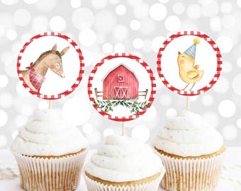Barnyard Birthday Cupcake Toppers Favor Tags Farm Birthday Party Decor Farm Party Farm Animals Stickers Download Digital PRINTABLE FB01
