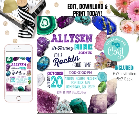 Geology Birthday Party Invitations, Girls Geology Invitations, Rock Hunt Mining Birthday, Climbing invitation, Rock Party, Mining invite Il_570xn