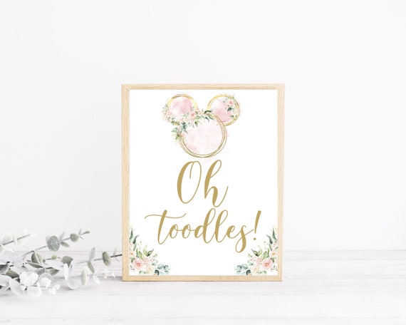 INSTANT DOWNLOAD Floral Gold Pink Mouse Printable Oh twodles Sign, 8x10 Toodles table sign, Watercolor Pink Girl Mouse Birthday sign Il_570xn