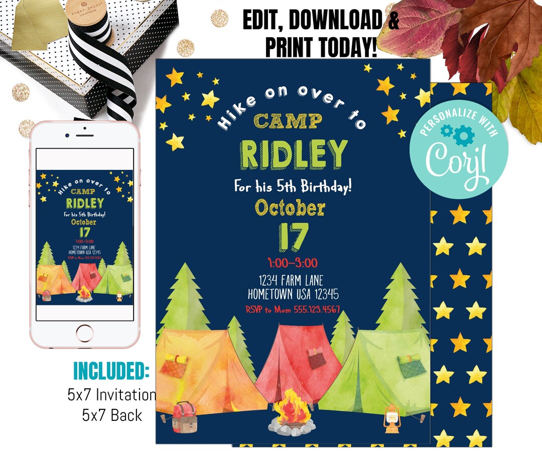 Camping Birthday Invitation, Camping Invitation, Campfire Invitation ...