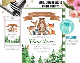 Woodland Animals Baby Shower Invitation (Instant Download)