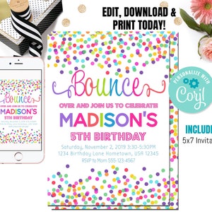 Editable Bounce house Invitation  | Rainbow Invite | Trampoline birthday |  Jump Invitation | Bounce Invitation | Jump Birthday invite