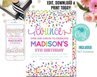 Editable Bounce house Invitation  | Rainbow Invite | Trampoline birthday |  Jump Invitation | Bounce Invitation | Jump Birthday invite