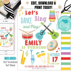 Music Birthday Invitation - Music Invitation - Rockstar Invitation - Birthday Invitation - Singing Invite - Dance Sing Play Editable Invite