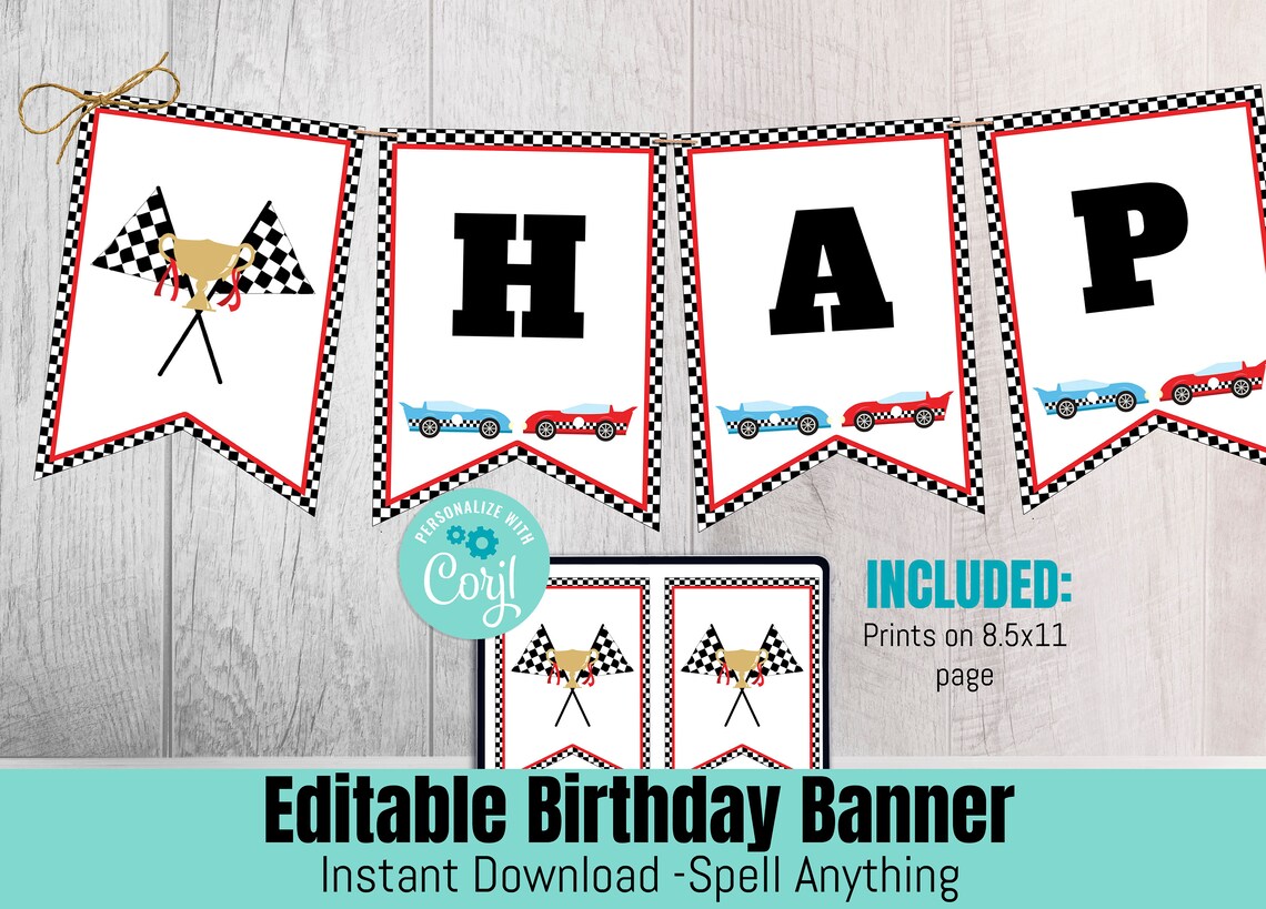 Editable Race Car Sign Race Car Birthday Party Race Car | Etsy