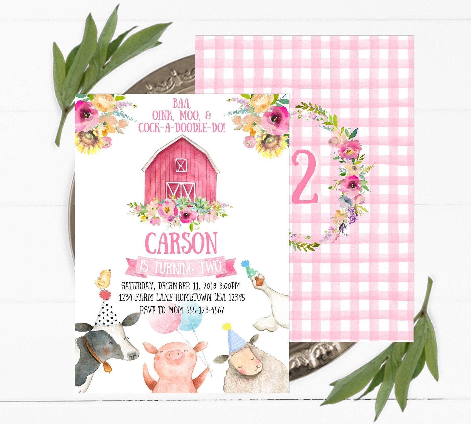 Editable Farm Birthday Invitation Girl Farm Animals Pink | Etsy