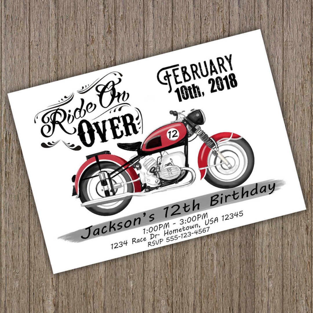 Motorcycle Birthday Party Invitation, Motorcycle Party, Motorcycle ...