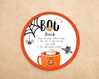 Halloween Hot Chocolate Bomb Tags Hot Cocoa Bomb Instructions Boo Bomb Favor Tags Fall Autumn Pumpkin Ghost Digital Download