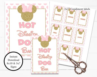 INSTANT DOWNLOAD Light Gold Pink Mouse Printable Hot Diggity Dog Bar Sign, 5x7 and 8x10, Light Pink Girl Mouse