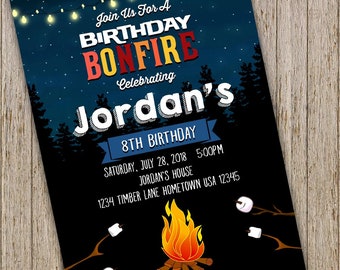 Bonfire Birthday Invitation, Campfire Birthday Invitation, Campout Birthday Invitation, Cookout Party, Campout Birthday , Camping Invite