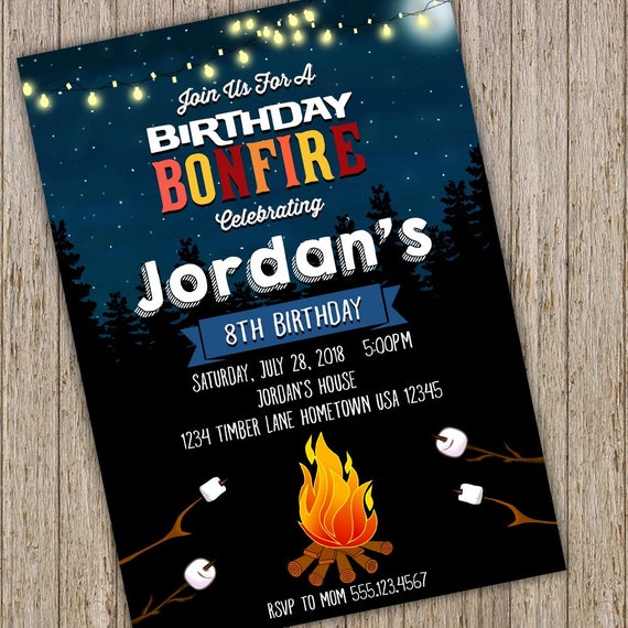 Bonfire Birthday Invitation, Campfire Birthday Invitation, Campout ...