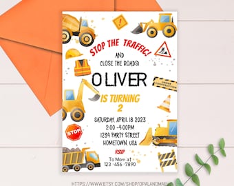 Editable Construction Birthday Invitation Template Boy Construction Vehicle Birthday Party Invite Dump Truck Construction theme CP01