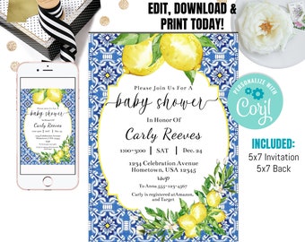EDITABLE Lemon Baby Shower Invitation, Gender Neutral Baby Shower Invite, Lemon Invite,