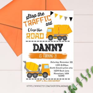 Décorations de construction modifiables, invitation d&#39;anniversaire de construction, fête d&#39;anniversaire de construction, fête d&#39;anniversaire de construction, deuxième invitation de garçon