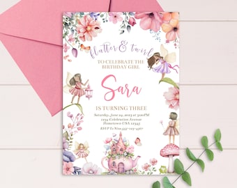 Editable Fairy Birthday Invitation Whimsical Enchanted Pixie Fairy Party Magical Floral Fairy Princess Party Instant Download Editable F01