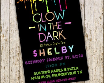 Glow Birthday Invitation, Glow invitation, Neon invitation, Glow party, Neon Birthday, Glow party Invitation