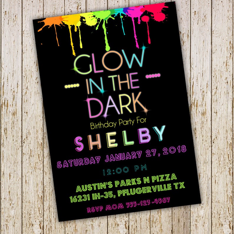 Glow Birthday Invitation Glow Invitation Neon Invitation Etsy