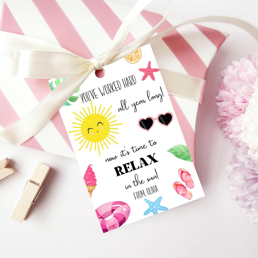 Editable Summer Teacher Appreciation Gift Tag Kids Relax in the Sun Tag ...