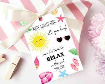 Editable Summer Teacher Appreciation Gift Tag Kids Relax In The Sun Tag End Of School Year Tag Digital Template Printable