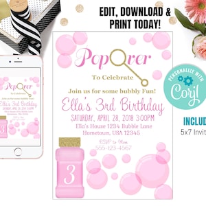 Editable Bubble Birthday Invitation , Bubble Birthday Party Invitations, Bubble Party Invitation, Bubble Birthday