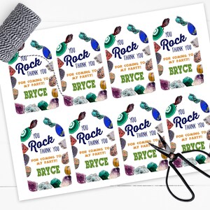 Editable Thank You Favor Tags, Printable Rock Gem Party Favor Tag Template, Geology mining birthday, Rock climbing party, Instant Download image 2