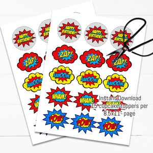 Printable Super Hero Cupcake Toppers, Super hero Birthday Decorations, Birthday Cake toppers Instant download Printable image 2