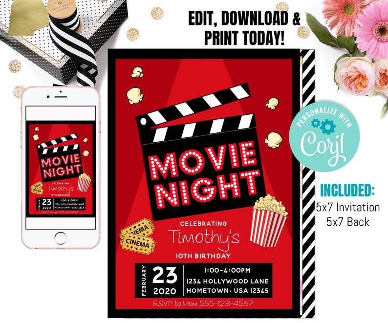 Printable Backyard Movie Night Party Invitation Movie Night | Etsy