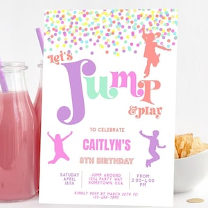Jump Invitation Editable Jump Birthday Invite Trampoline Party Bounce House Jump Party Let&#39;s Jump Girl Editable Printable Download JP02