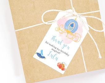 EDITABLE Princess favor tags, Thank you tags, Gift Tags, Birthday favor Printable , Cinderella, Girl birthday, Instant download