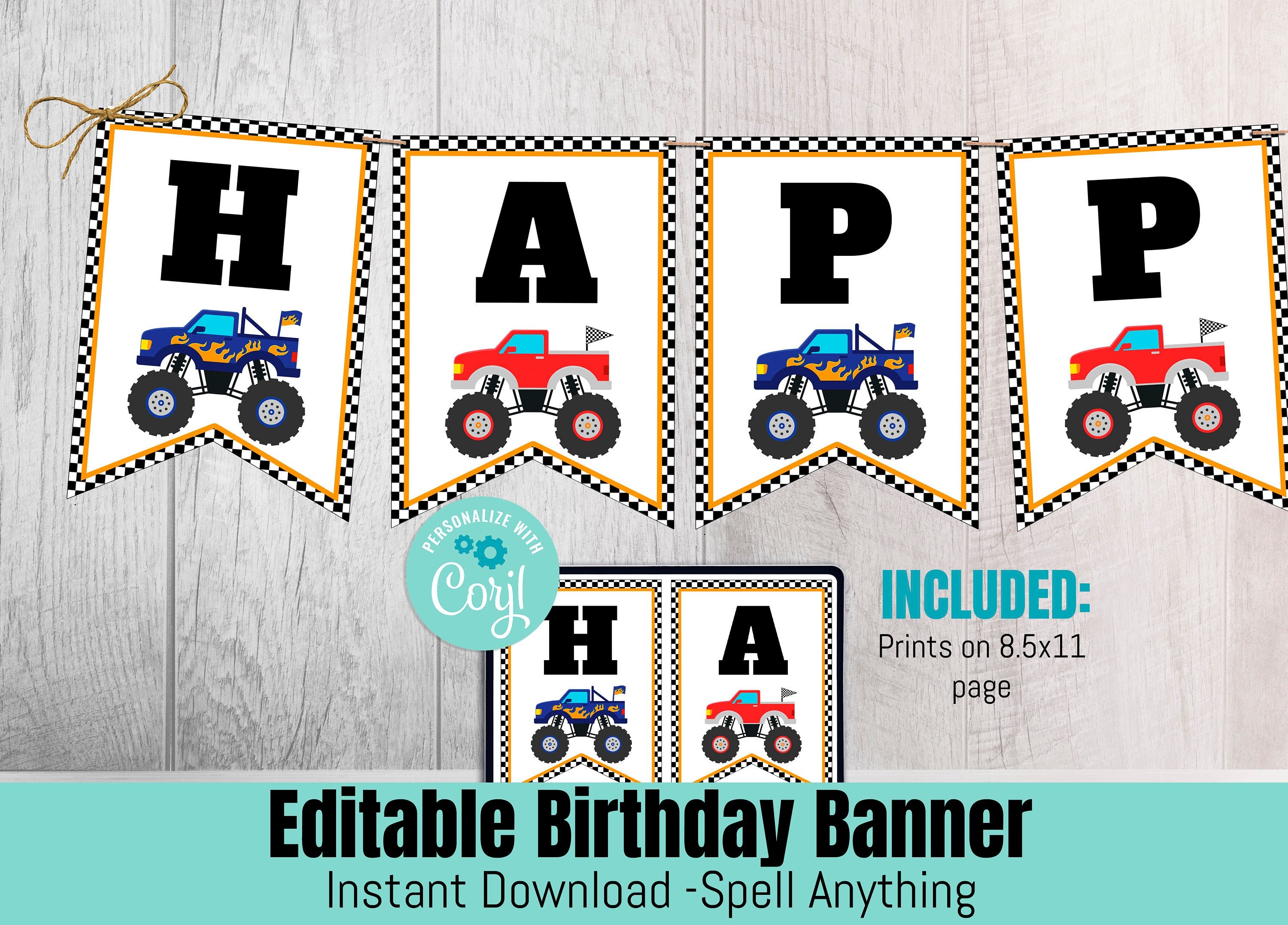 Monster Truck Birthday Banner Monster Truck Banner Truck | Etsy