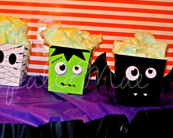 Halloween Treat Boxes Mummy Bat Frankenstein Monster