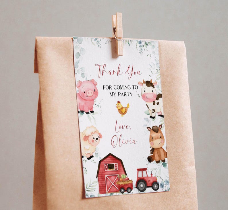 EDITABLE Farm Party Favor Tags, Thank You Tags, Gift Tags, Farm Animals ...