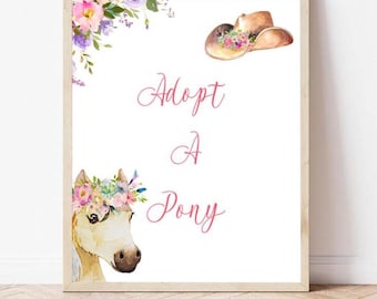 Adopt a Pony Sign Horse Party Sign Table Decor Floral Horse Birthday Cowgirl Horse Favors Farm Horseback Riding Pet Download PRINTABLE