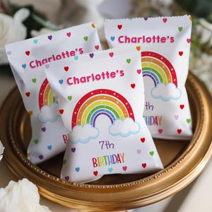 Editable Rainbow Birthday Chip Bag Rainbow Heart Favor Bag Girl Rainbow Editable Download Printable RB01