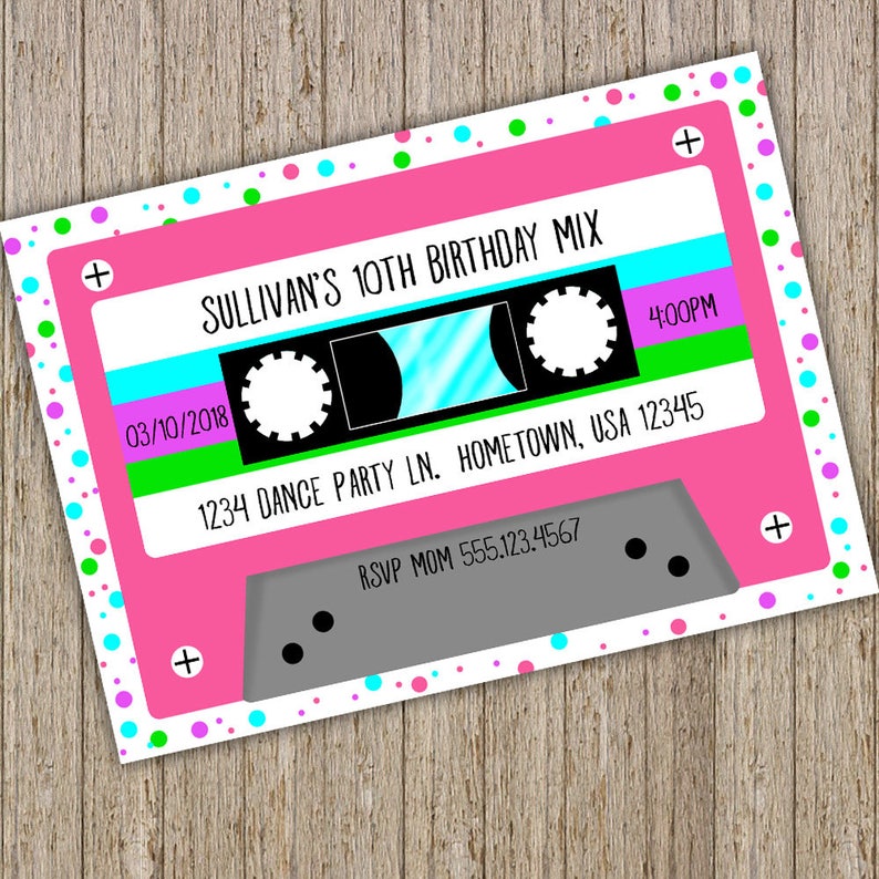 Cassette Tape Birthday Invitation Retro Mix Tape Invitation Etsy