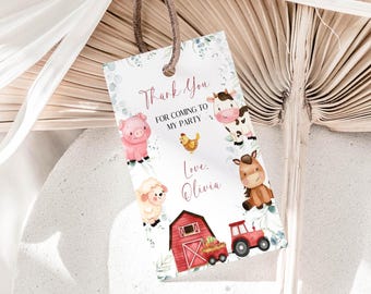 EDITABLE Farm Party Favor Tags, Thank You Tags, Gift Tags, Farm animals Party favor Printable Template, Instant download FP01